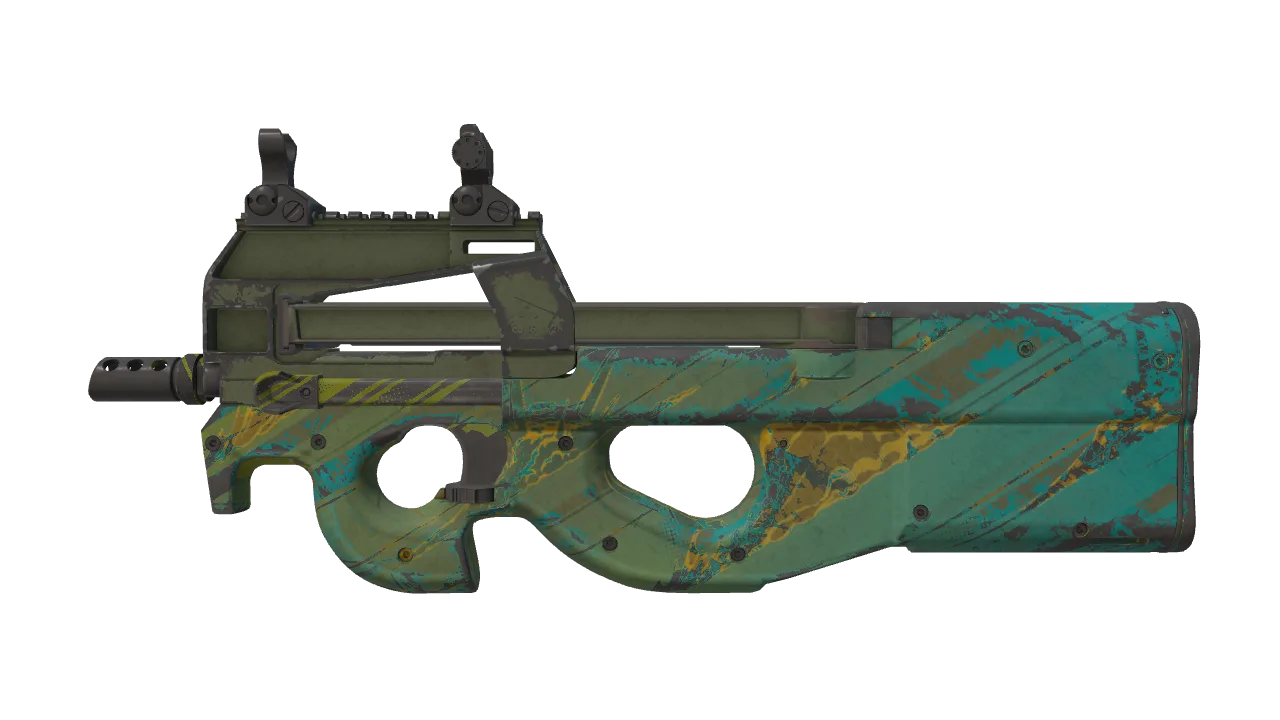 P90 | Mustard Gas (Well-Worn) — Dust II light, front