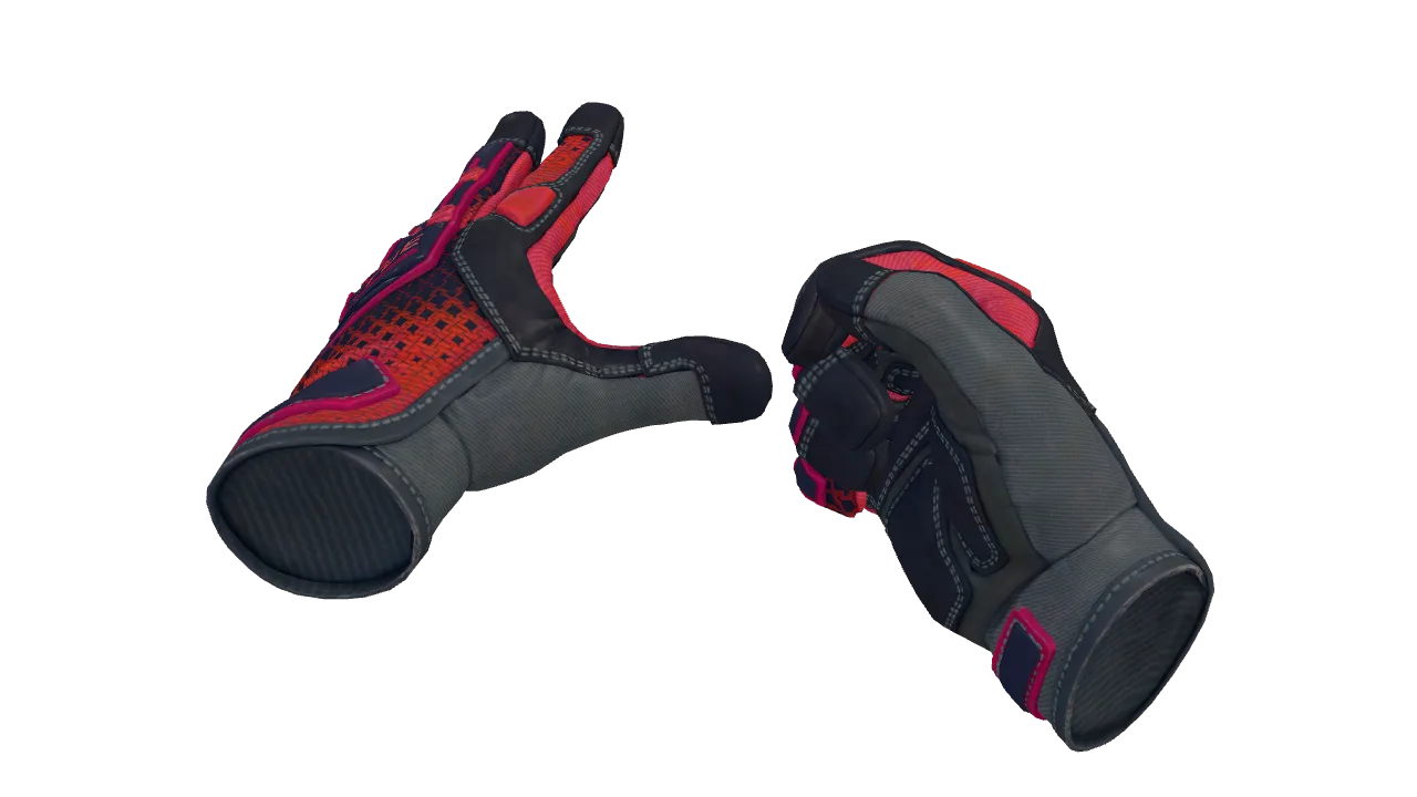 ★ Specialist Gloves | Crimson Kimono (Minimal Wear) — Dust II light, front
