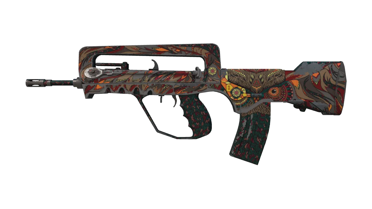 StatTrak™ FAMAS | Eye of Athena (Well-Worn) — Dust II light, front