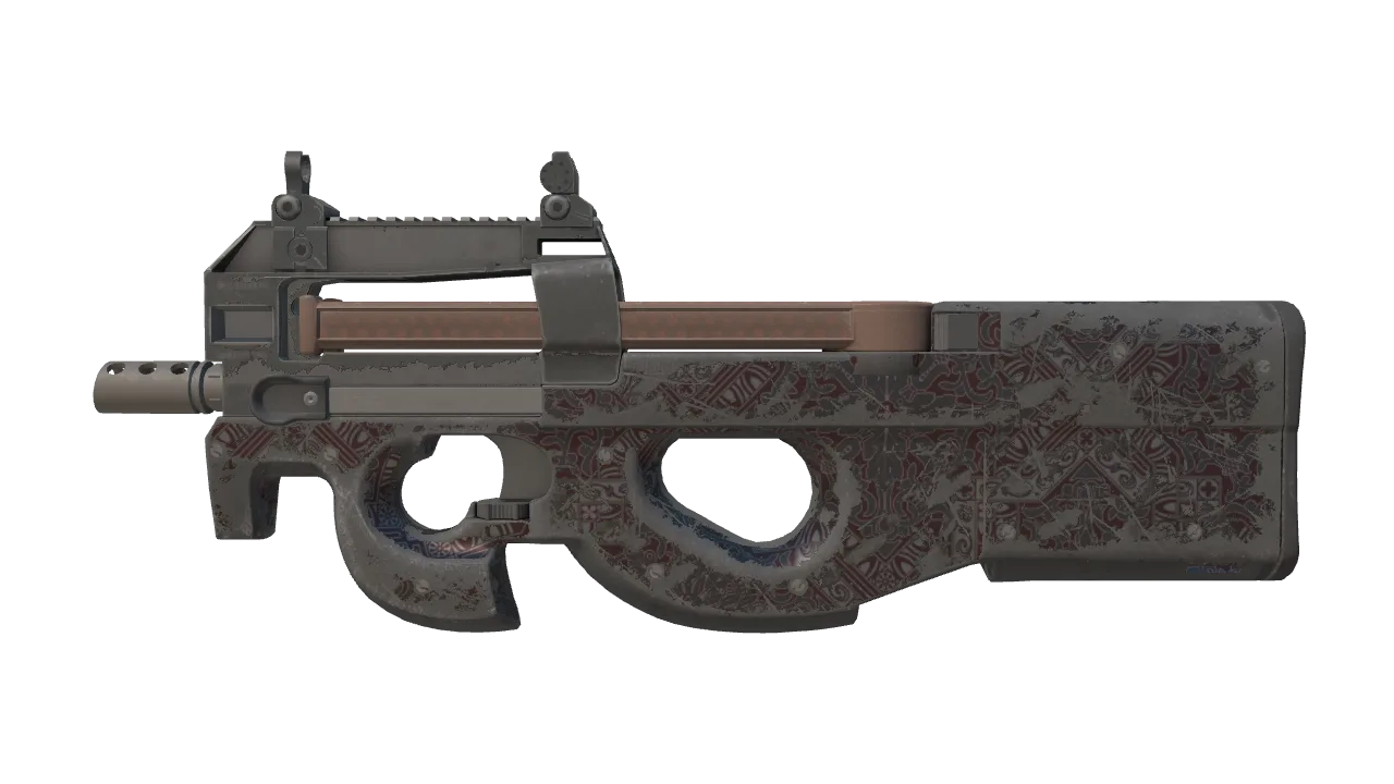 P90 | Baroque Red (Battle-Scarred) — Dust II light, front