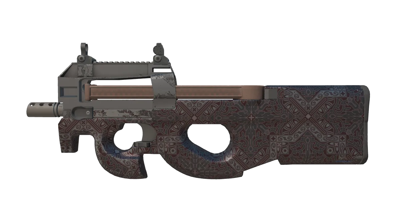 P90 | Baroque Red (Minimal Wear) — Dust II light, front