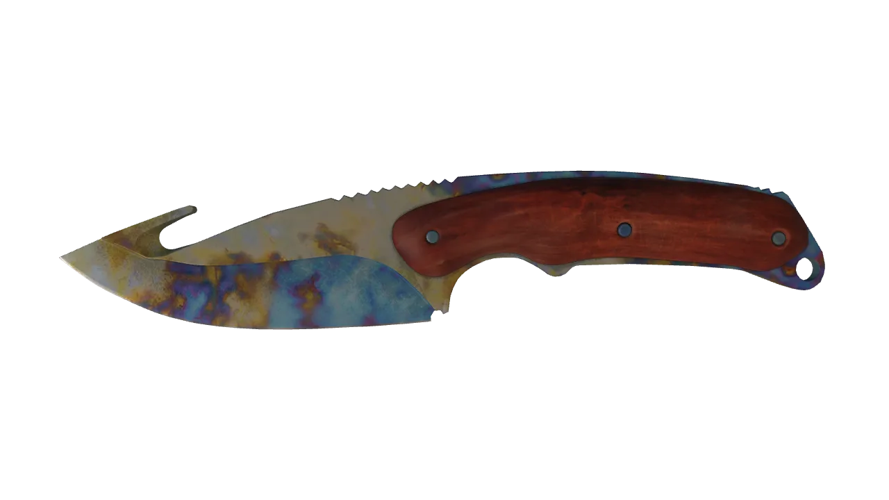 ★ Gut Knife | Case Hardened (Well-Worn) — Dust II light, front