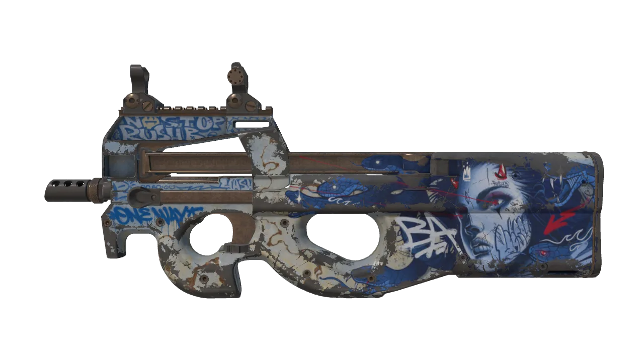 P90 | Deathgaze (Well-Worn) — Dust II light, front