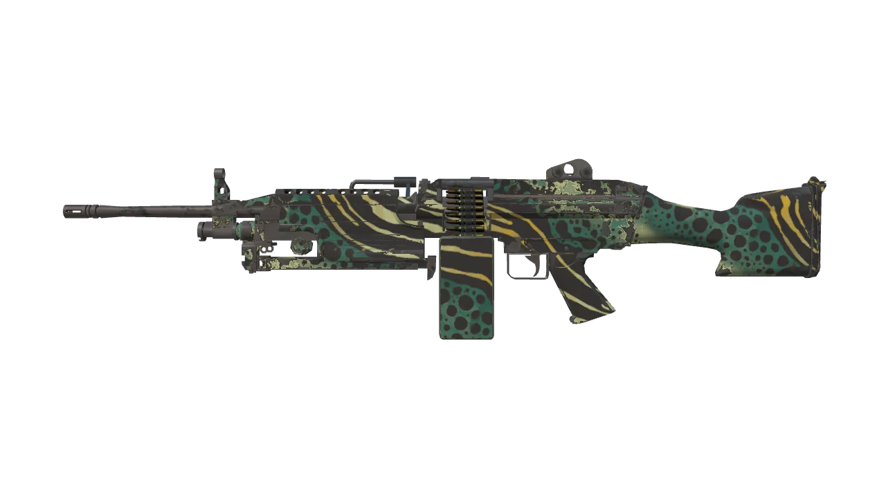 M249 | Emerald Poison Dart (Field-Tested) — Dust II light, front