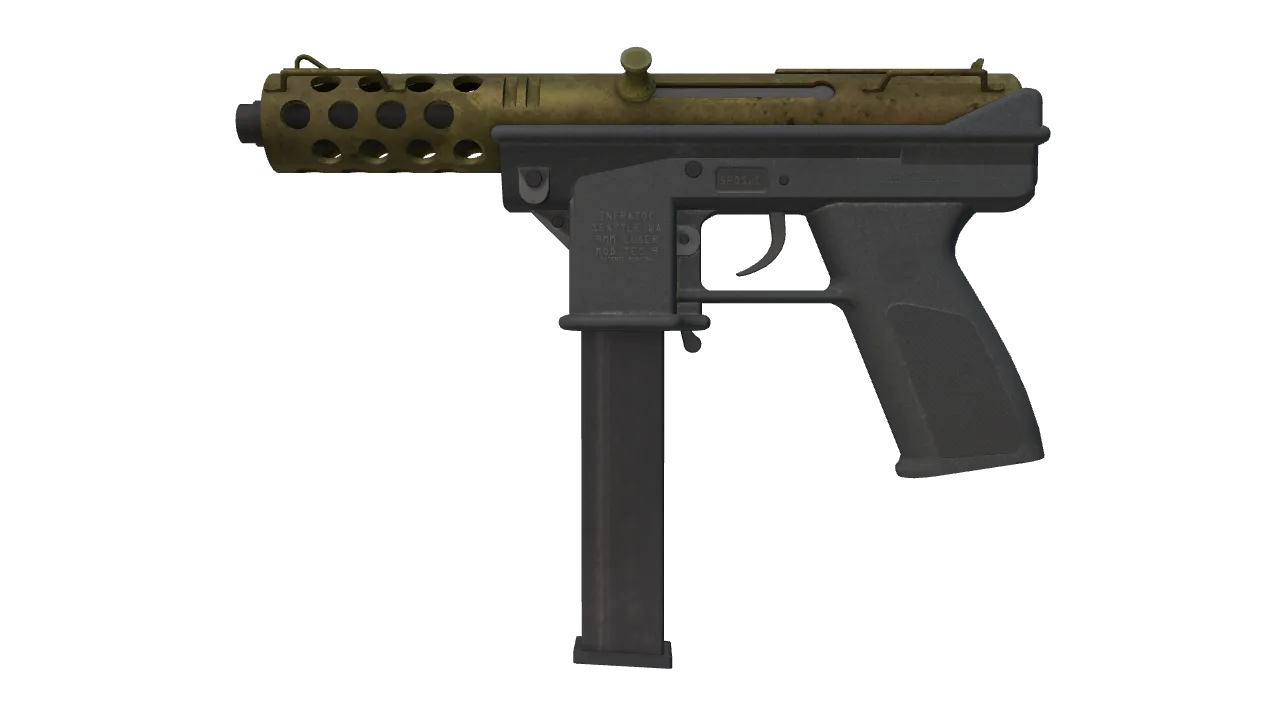 Tec-9 | Brass (Battle-Scarred) — Dust II light, front