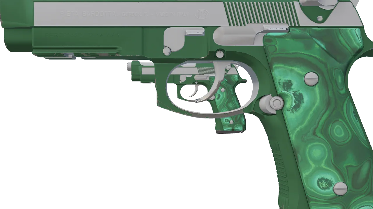 Dual Berettas | Polished Malachite (Minimal Wear) — Dust II light, front