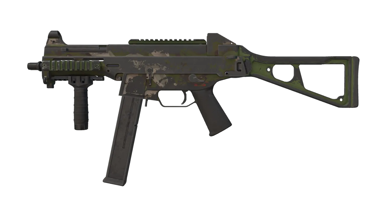 Souvenir UMP-45 | Green Swirl (Battle-Scarred) — Dust II light, front
