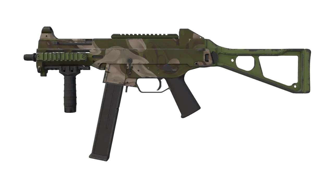 Souvenir UMP-45 | Green Swirl (Field-Tested) — Dust II light, front
