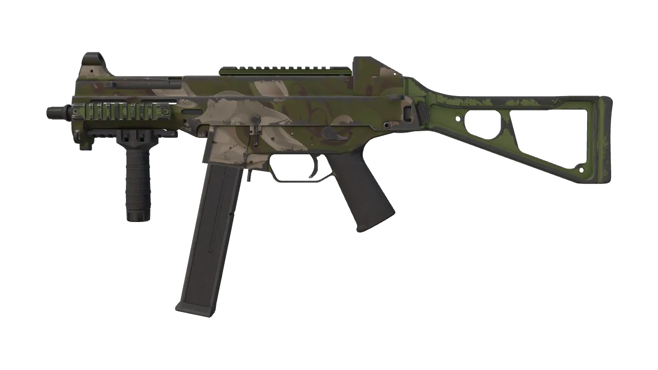 Souvenir UMP-45 | Green Swirl (Well-Worn) — Dust II light, front