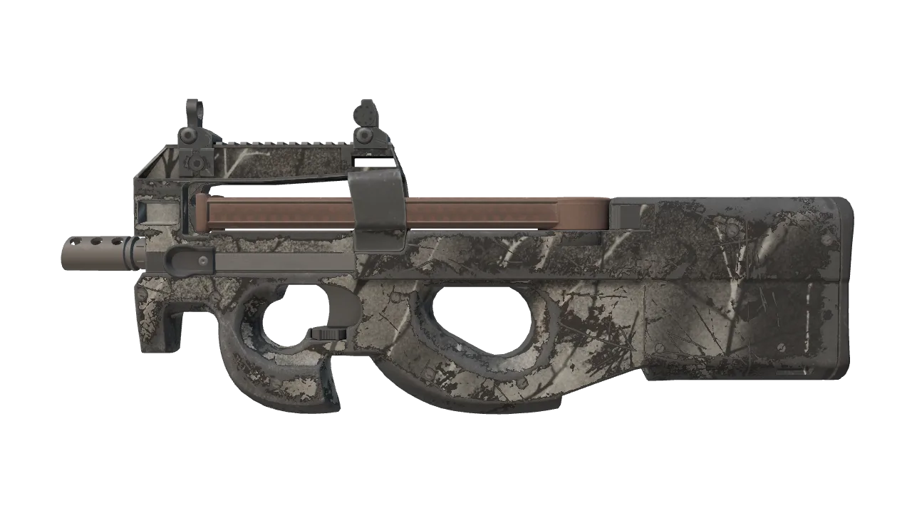 Souvenir P90 | Ash Wood (Well-Worn) — Dust II light, front