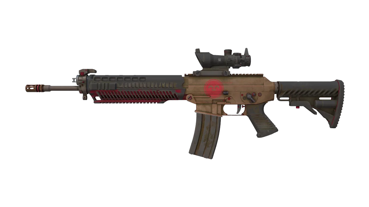 SG 553 | Berry Gel Coat (Battle-Scarred) — Dust II light, front