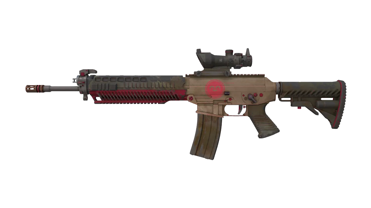 Souvenir SG 553 | Berry Gel Coat (Well-Worn) — Dust II light, front