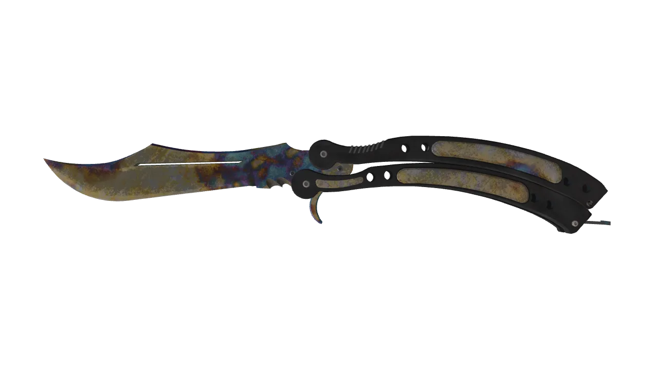 StatTrak™ ★ Butterfly Knife | Case Hardened (Battle-Scarred) — Dust II light, front