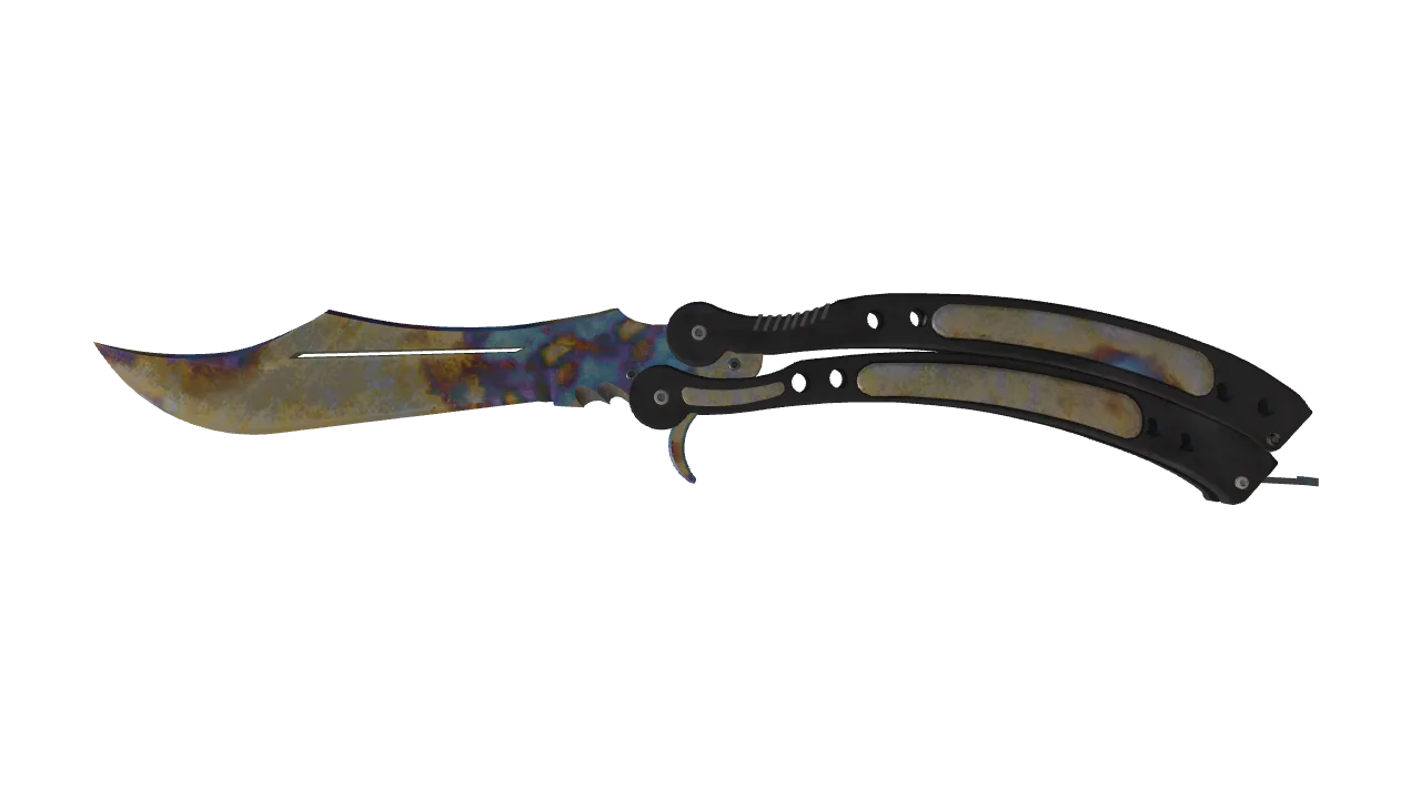 ★ Butterfly Knife | Case Hardened (Well-Worn) — Dust II light, front