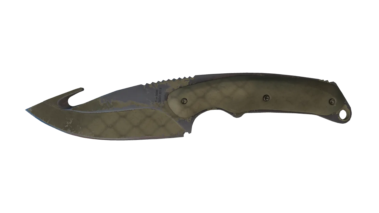 ★ Gut Knife | Safari Mesh (Well-Worn) — Dust II light, front