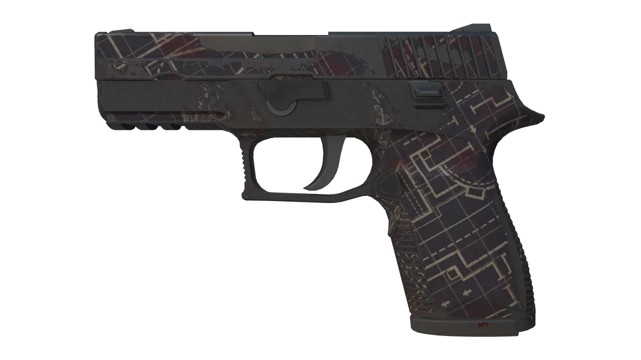Souvenir P250 | Facility Draft (Battle-Scarred) — Dust II light, front