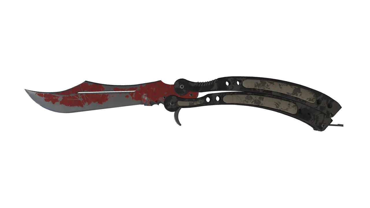 StatTrak™ ★ Butterfly Knife | Crimson Web (Battle-Scarred) — Dust II light, front