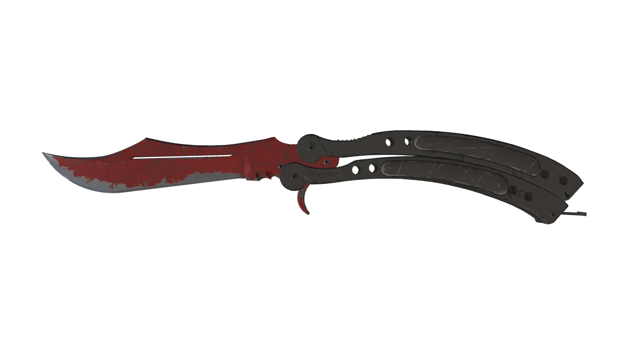 ★ Butterfly Knife | Crimson Web (Well-Worn) — Dust II light, front