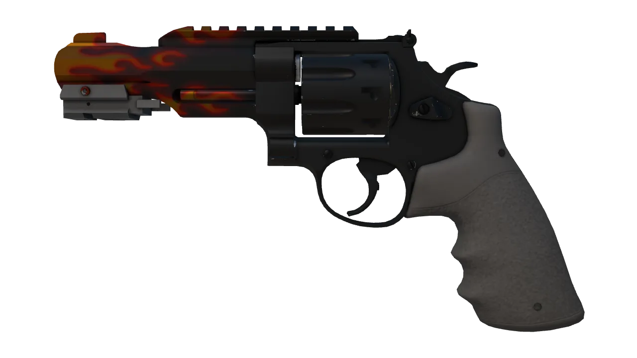 R8 Revolver | Blaze (Minimal Wear) — Dust II light, front