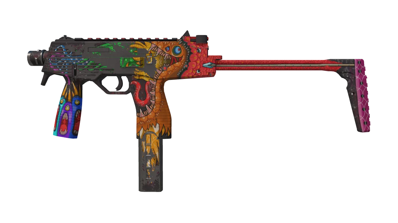 MP9 | Food Chain (Battle-Scarred) — Dust II light, front