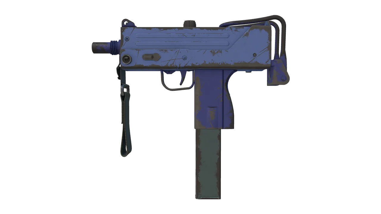 MAC-10 | Indigo (Well-Worn) — Dust II light, front
