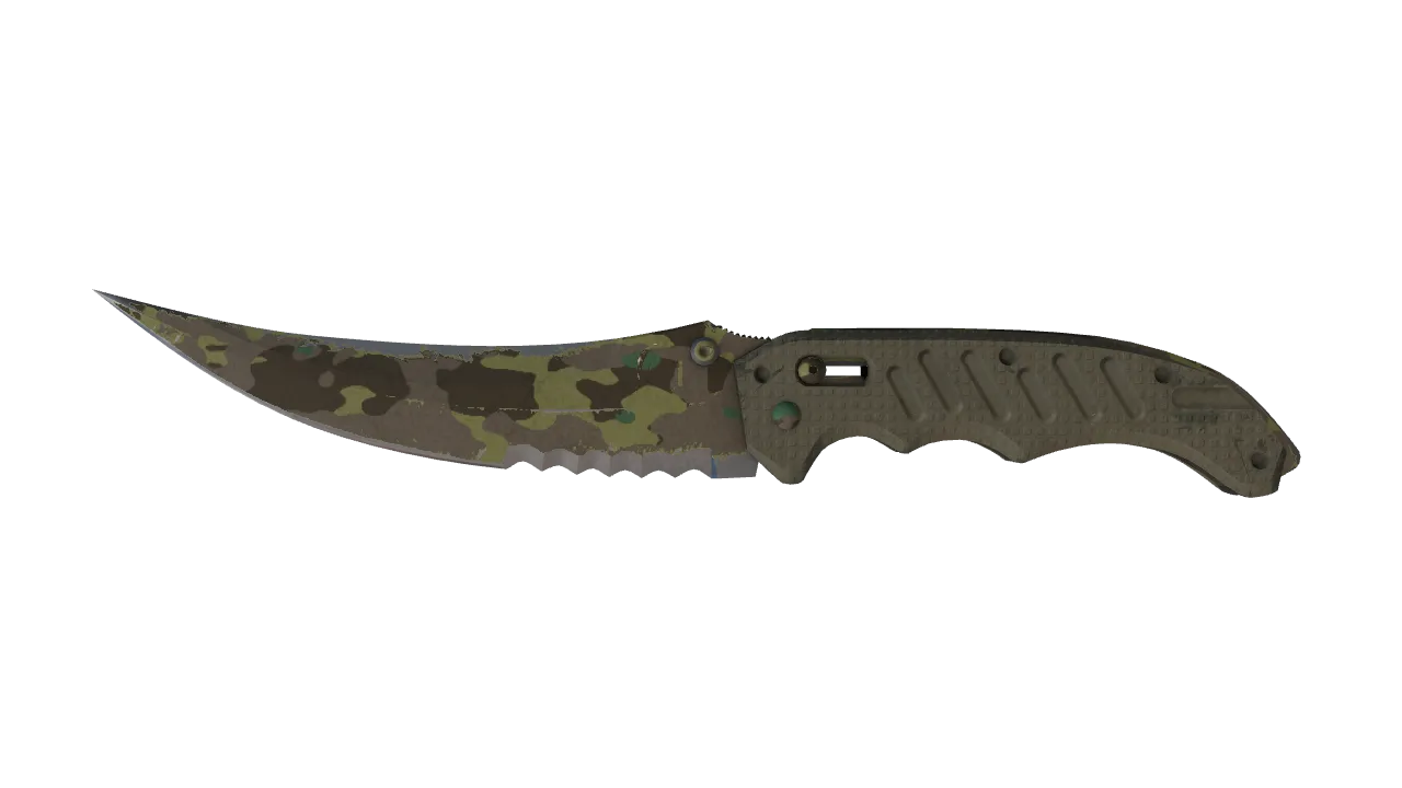 ★ Flip Knife | Boreal Forest (Well-Worn) — Dust II light, front