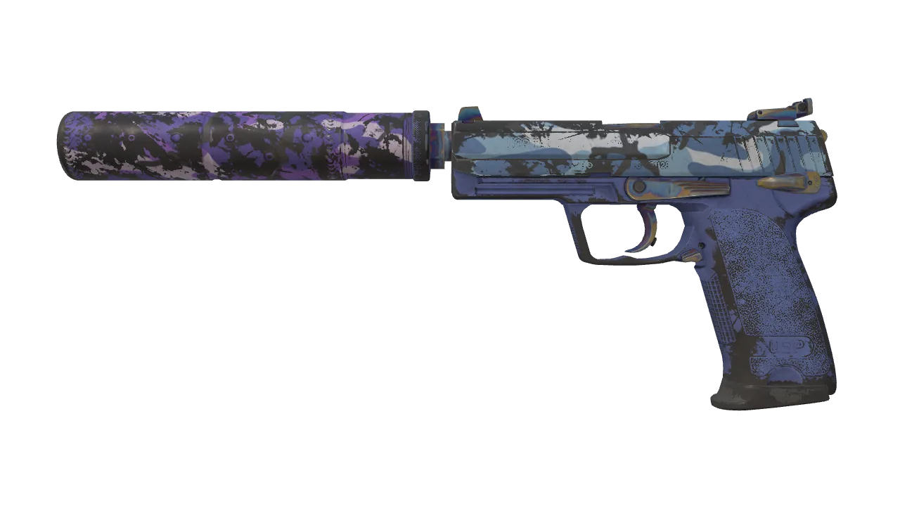 USP-S | Alpine Camo (Well-Worn) — Dust II light, front