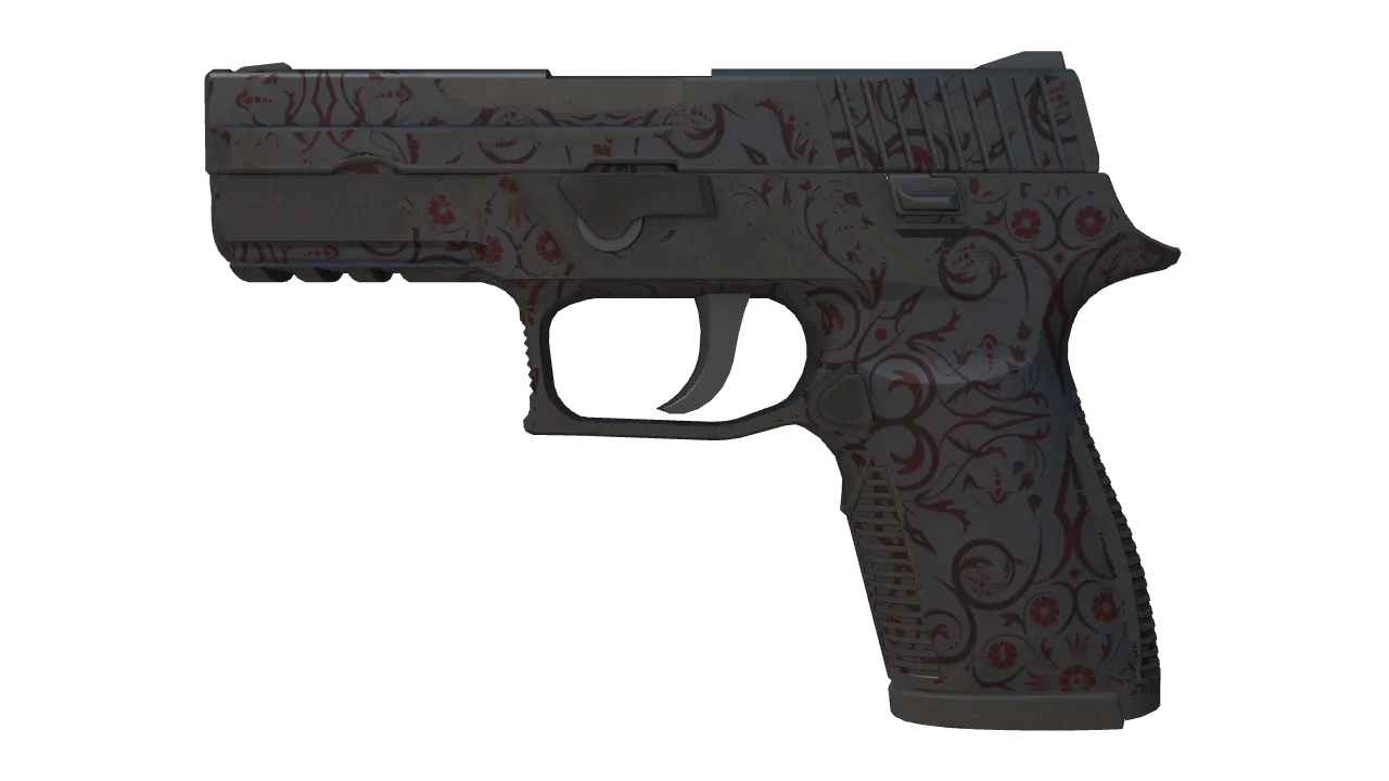 P250 | Dark Filigree (Well-Worn) — Dust II light, front