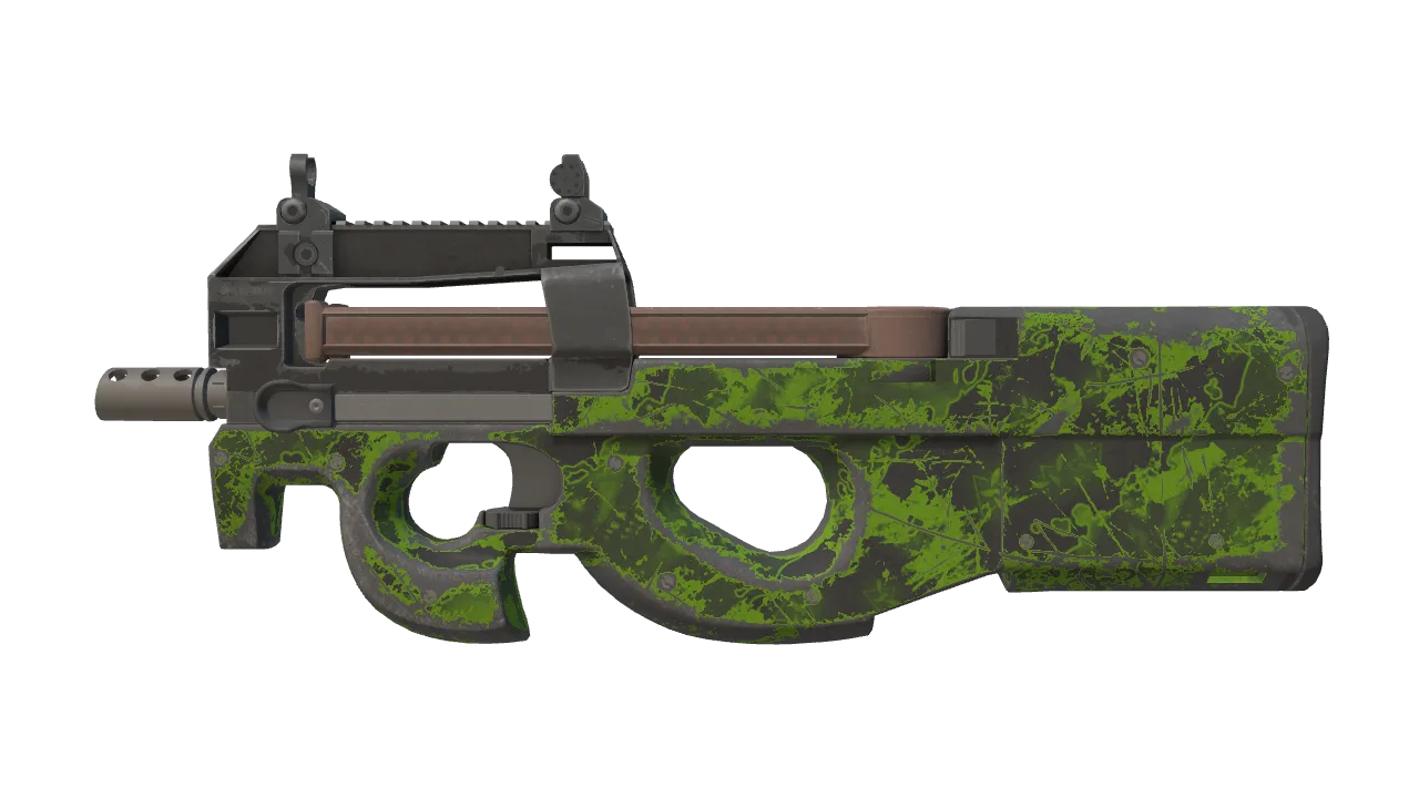 P90 | Virus (Well-Worn) — Dust II light, front