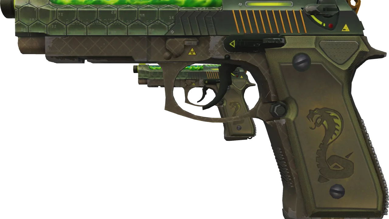 Dual Berettas | Cobra Strike (Field-Tested) — Dust II light, front