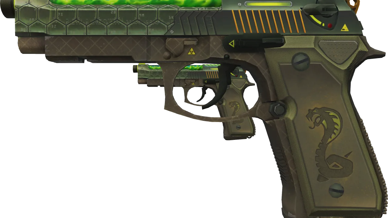 Dual Berettas | Cobra Strike (Minimal Wear) — Dust II light, front