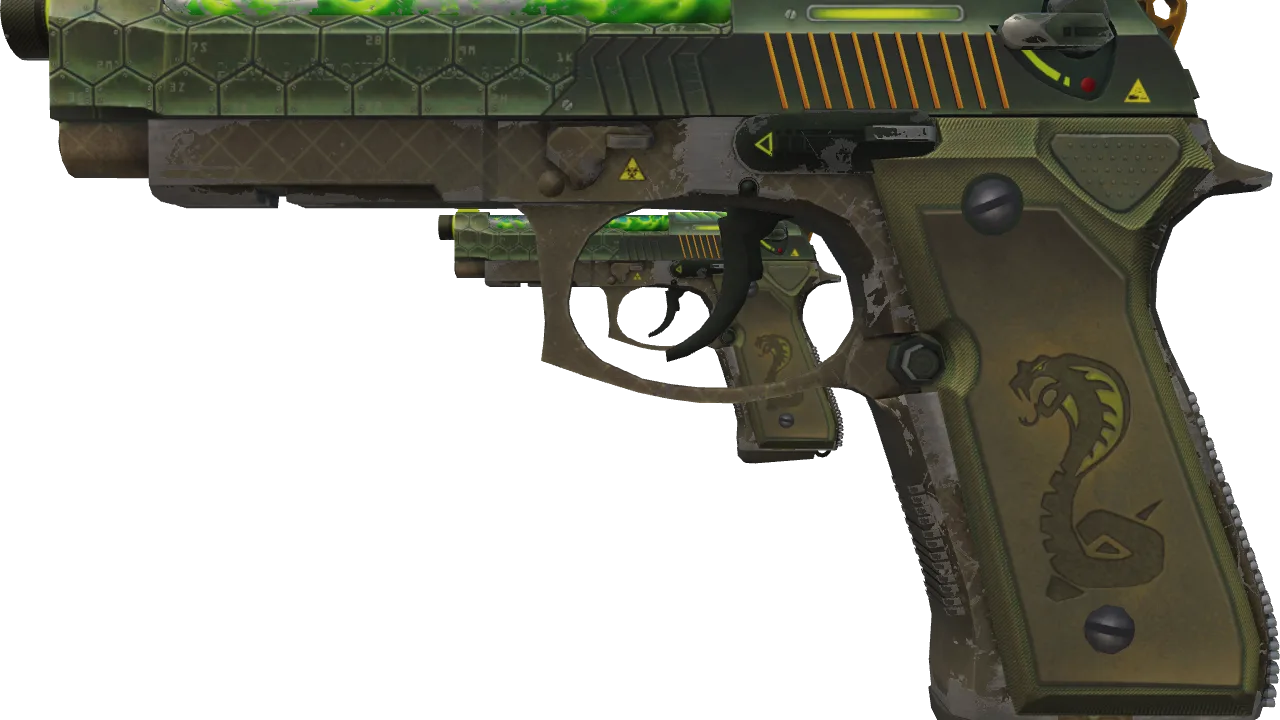 Dual Berettas | Cobra Strike (Well-Worn) — Dust II light, front