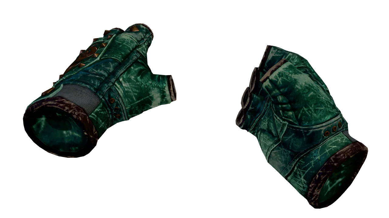 ★ Broken Fang Gloves | Jade (Battle-Scarred) — Dust II light, front
