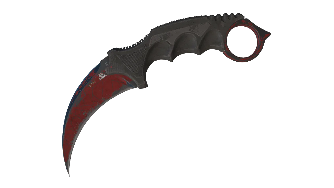 StatTrak™ ★ Karambit | Crimson Web (Battle-Scarred) — Dust II light, front