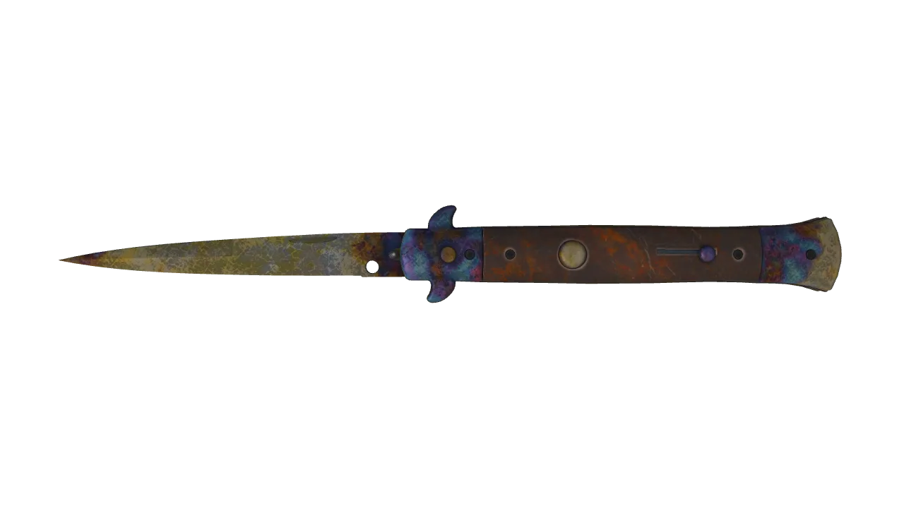 ★ Stiletto Knife | Case Hardened (Battle-Scarred) — Dust II light, front