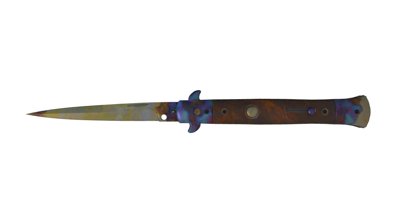 ★ Stiletto Knife | Case Hardened (Minimal Wear) — Dust II light, front