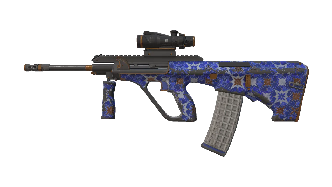 Souvenir AUG | Lapis Lazuli (Well-Worn) — Dust II light, front