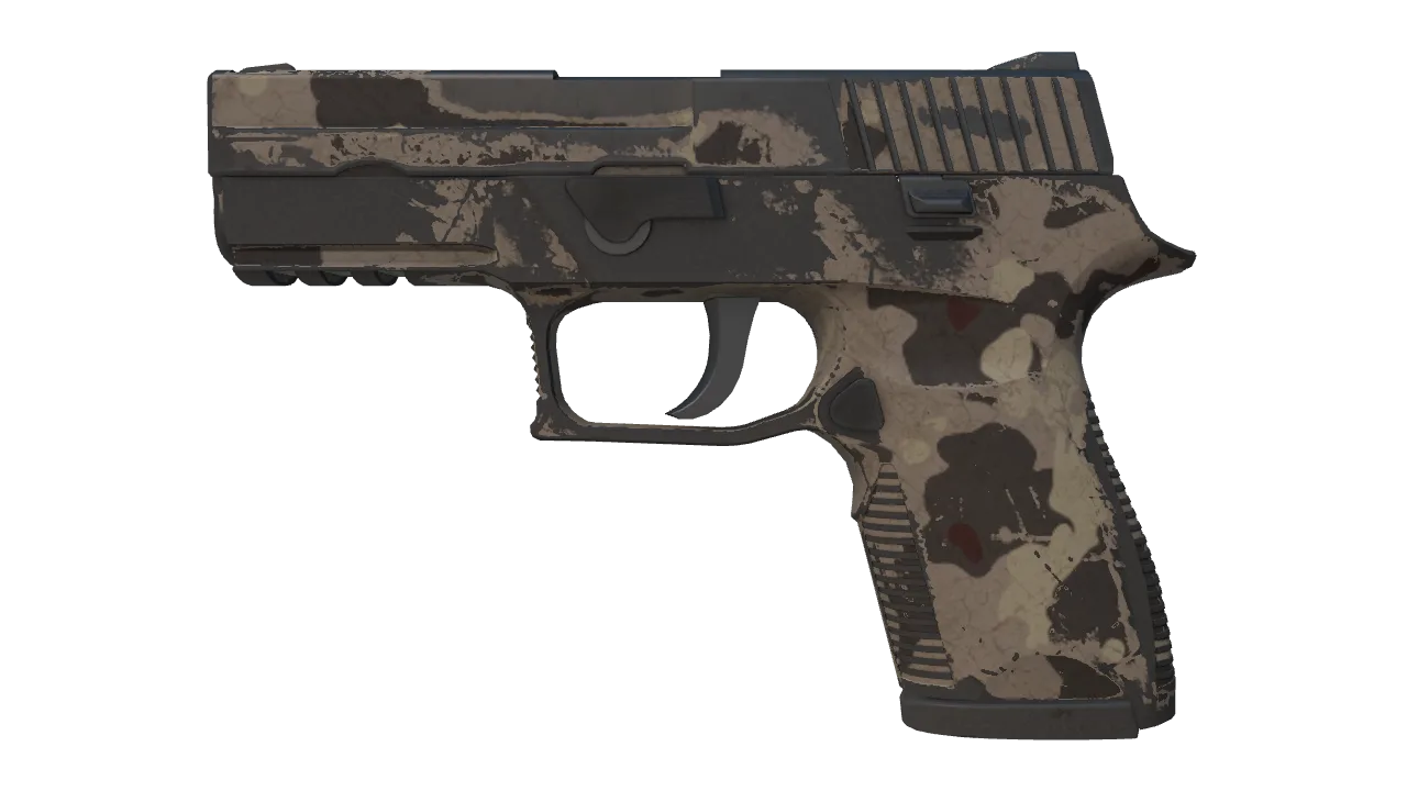 Souvenir P250 | Black & Tan (Battle-Scarred) — Dust II light, front