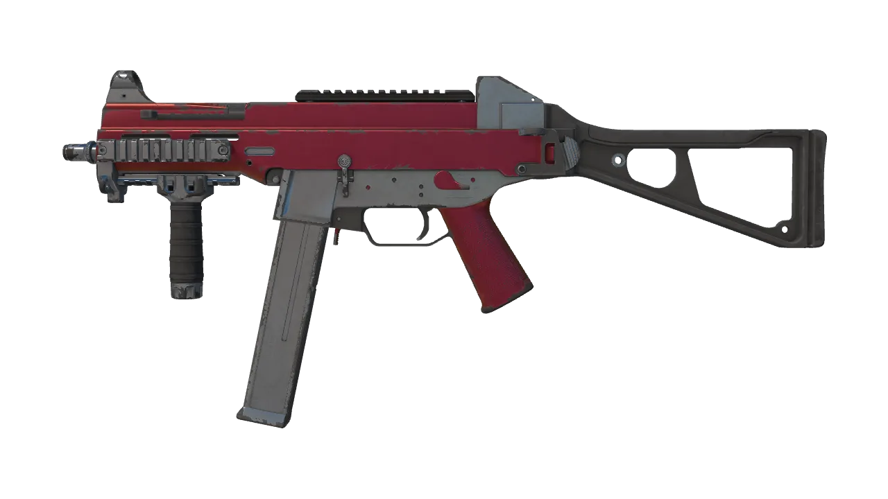 UMP-45 | Crimson Foil (Field-Tested) — Dust II light, front