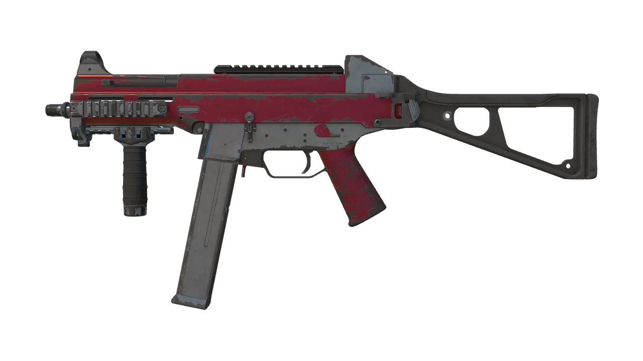 UMP-45 | Crimson Foil (Well-Worn) — Dust II light, front