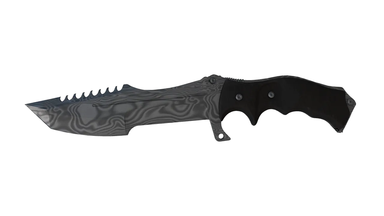 ★ Huntsman Knife | Damascus Steel (Well-Worn) — Dust II light, front