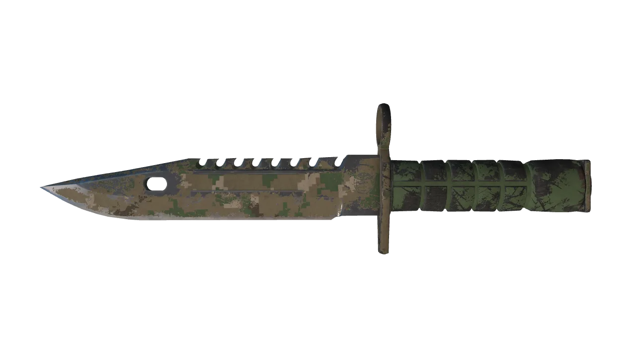 ★ M9 Bayonet | Forest DDPAT (Well-Worn) — Dust II light, front