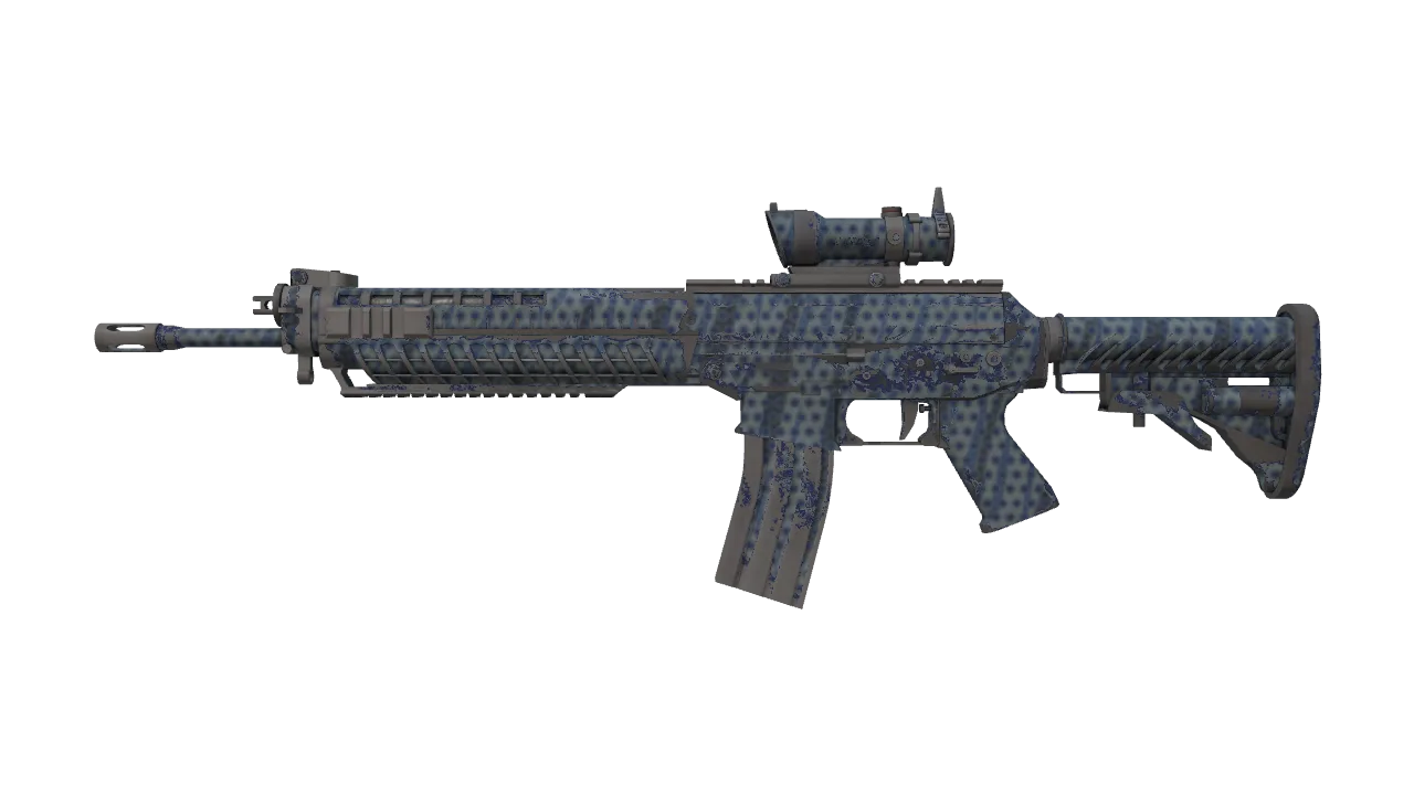 SG 553 | Waves Perforated (Well-Worn) — Dust II light, front