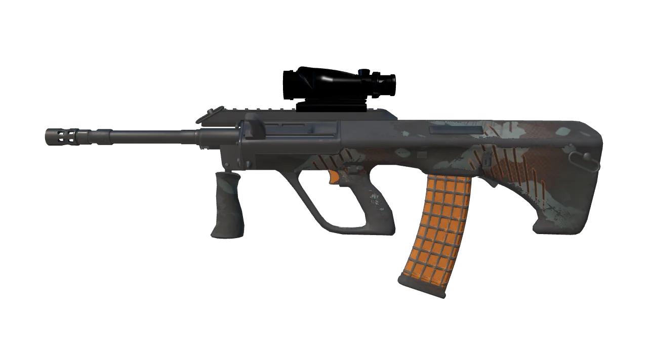AUG | Amber Slipstream (Well-Worn) — Dust II light, front