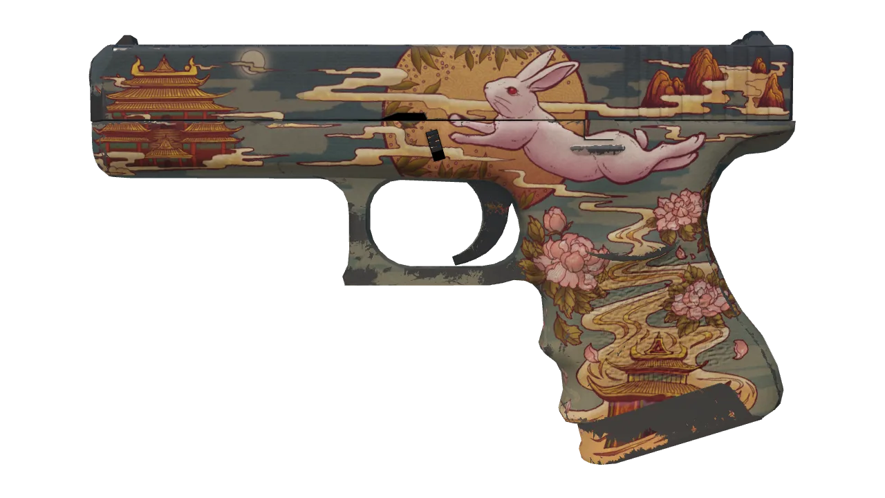 Glock-18 | Umbral Rabbit (Well-Worn) — Dust II light, front