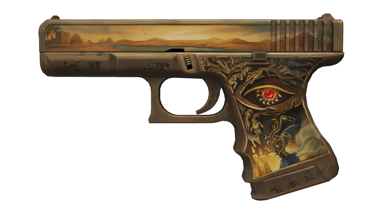 Glock-18 | Ramese's Reach (Minimal Wear) — Dust II light, front