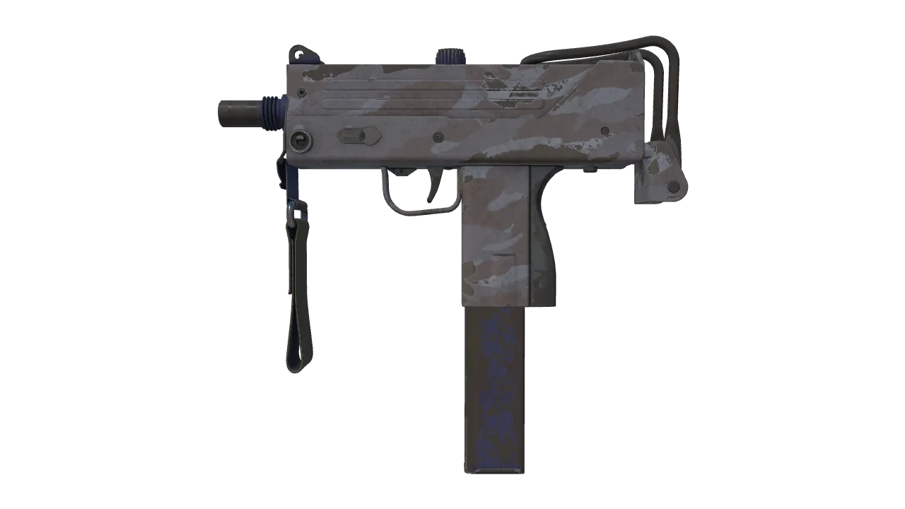 MAC-10 | Storm Camo (Battle-Scarred) — Dust II light, front