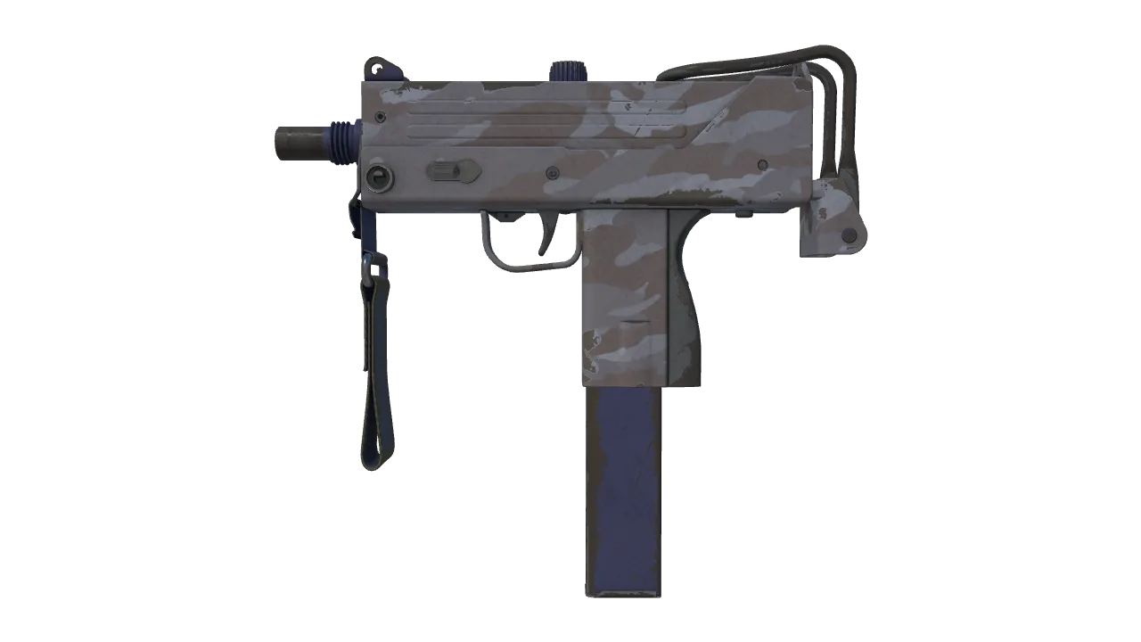 MAC-10 | Storm Camo (Well-Worn) — Dust II light, front
