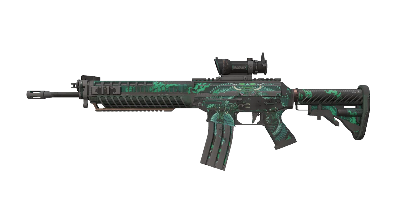 SG 553 | Dragon Tech (Battle-Scarred) — Dust II light, front