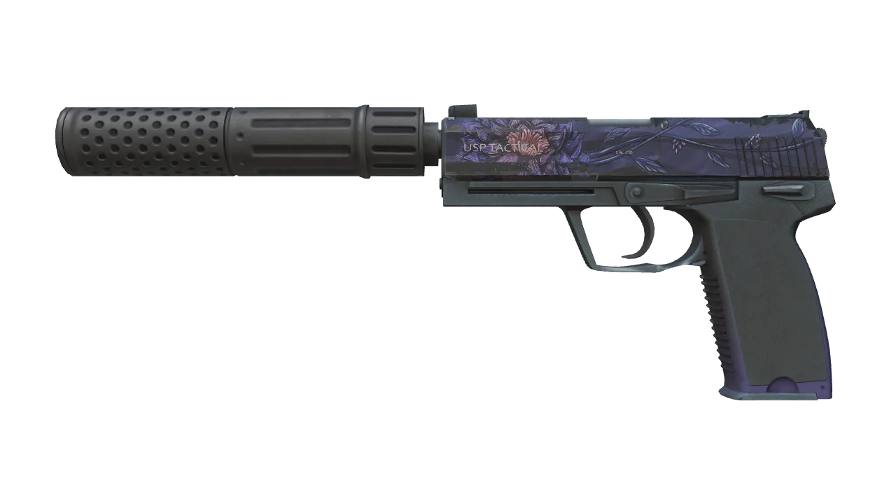 USP-S | Black Lotus (Battle-Scarred) — Dust II light, front